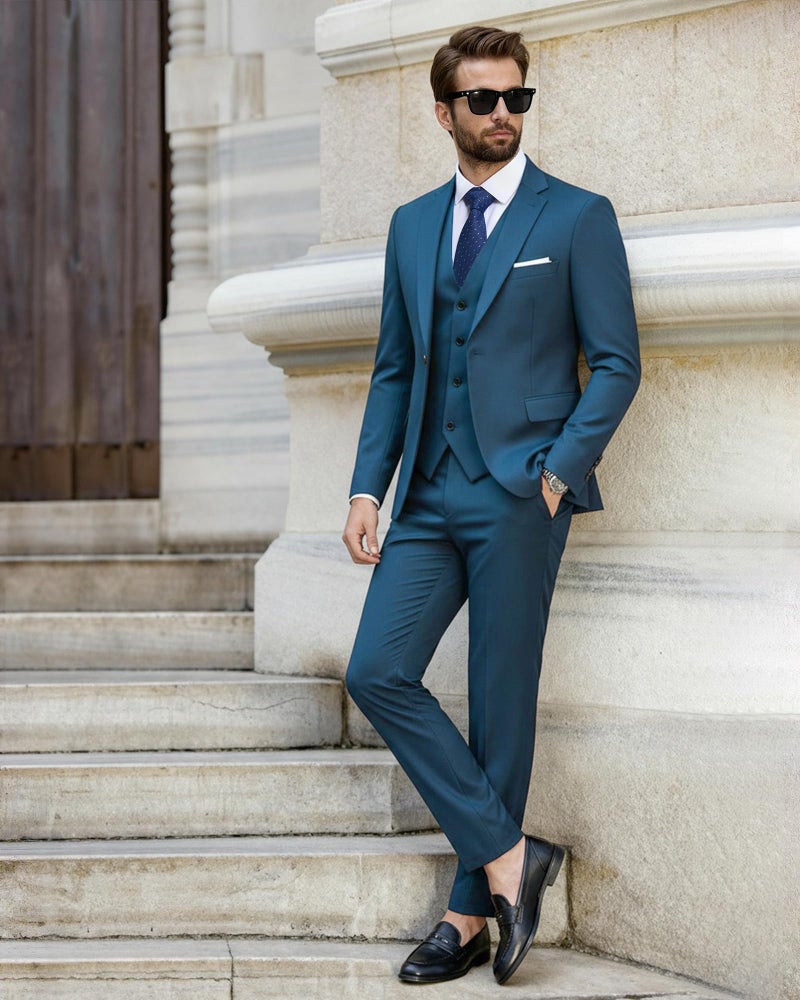 EastSide Men's Slim Fit 3 Pieces , One Button Sets Vest Pants Coat Suit, Light Blue, X-Small - Image 4